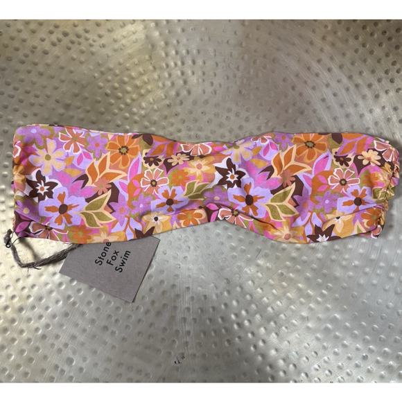 NWT Stone Fox Swim Lele Pink Strapless Bandeau Top Retro Pop XL Hippie Floral - Picture 2 of 7